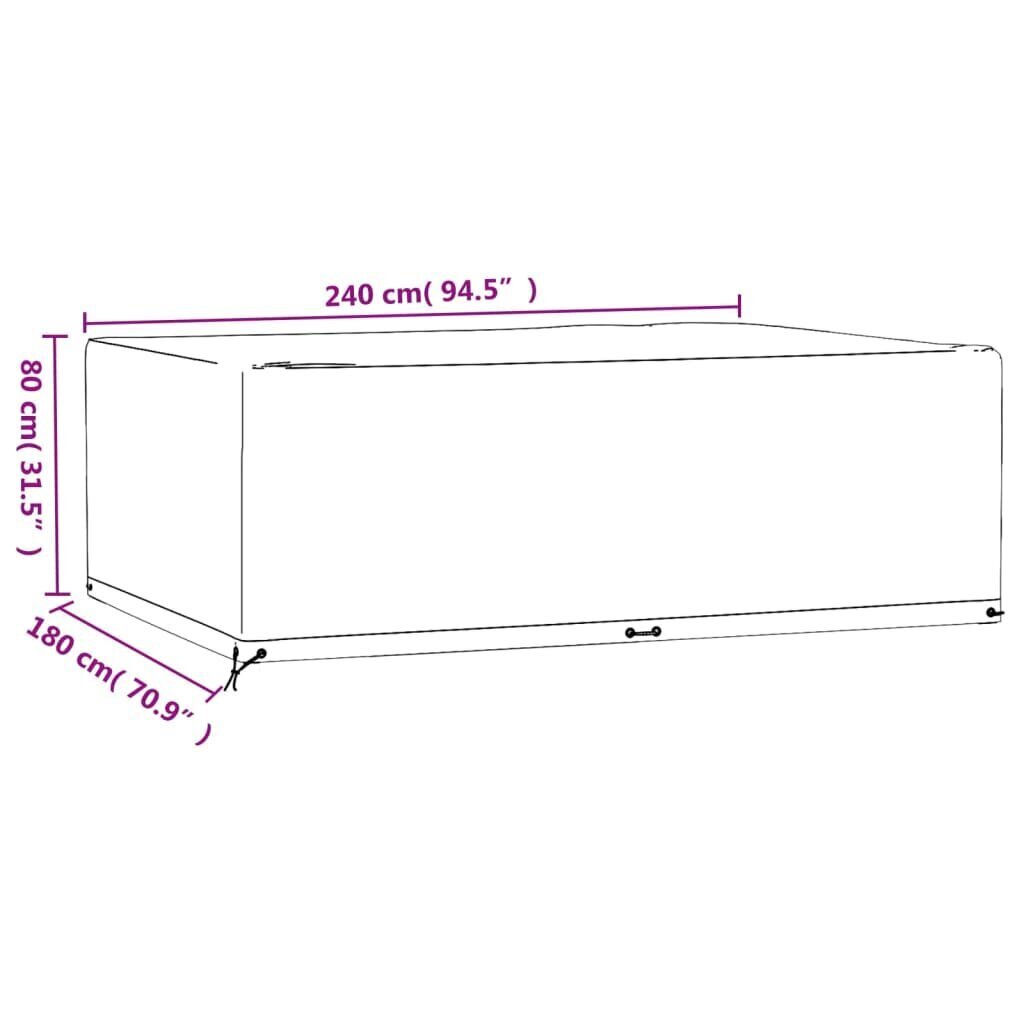 vidaXL aiamööbli kate, 12 aasaga, 240 x 180 x 80 cm, ristkülik hind ja info | Toolipadjad ja -katted | kaup24.ee