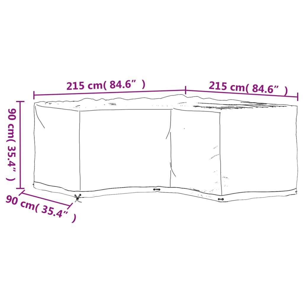 vidaXL L-kujuline aiamööbli kate, 16 aasaga, 215x215x90 cm hind ja info | Toolipadjad ja -katted | kaup24.ee