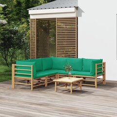 vidaXL 6-osaline aiamööbli komplekt roheliste patjadega, bambus hind ja info | Aiamööbli komplektid | kaup24.ee