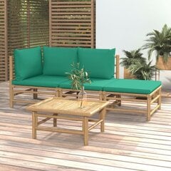 vidaXL 4-osaline aiamööbli komplekt roheliste patjadega, bambus hind ja info | Aiamööbli komplektid | kaup24.ee