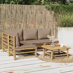 vidaXL 5-osaline aiamööbli komplekt pruunikashallide patjadega, bambus hind ja info | Aiamööbli komplektid | kaup24.ee