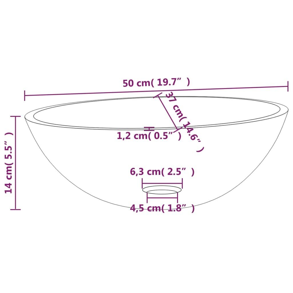 vidaXL valamu, klaas, 50 x 37 x 14 cm, valge hind ja info | Kraanikausid, valamud | kaup24.ee