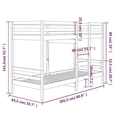 vidaXL narivoodi, valge, 80 x 200 cm, männipuit hind ja info | Lastevoodid | kaup24.ee