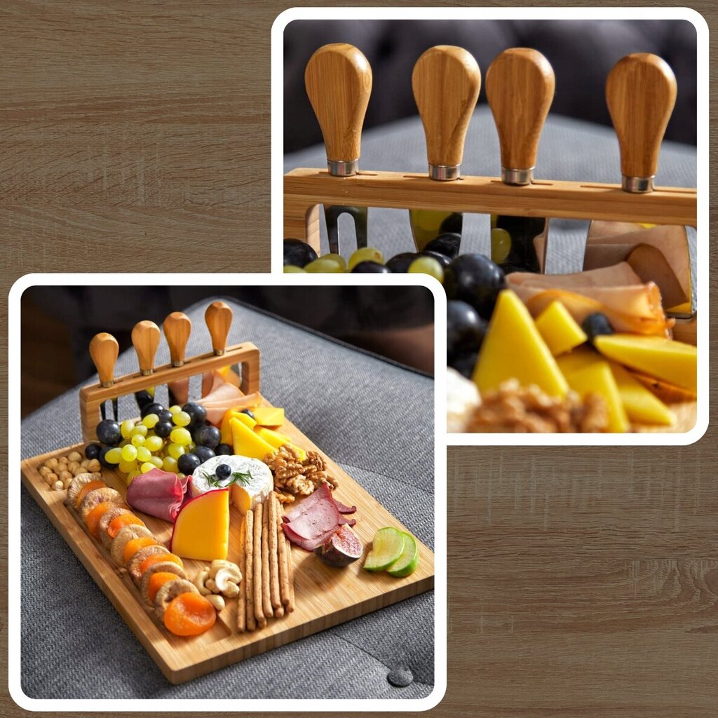 Bambusest juustu ja suupistete serveerimislaud koos nugadega XL "Zolta" hind ja info | Lõikelauad | kaup24.ee