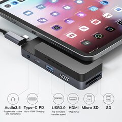 USB-C хаб/адаптер для iPad BYEASY UC-253, серый цена и информация | Адаптеры и USB-hub | kaup24.ee