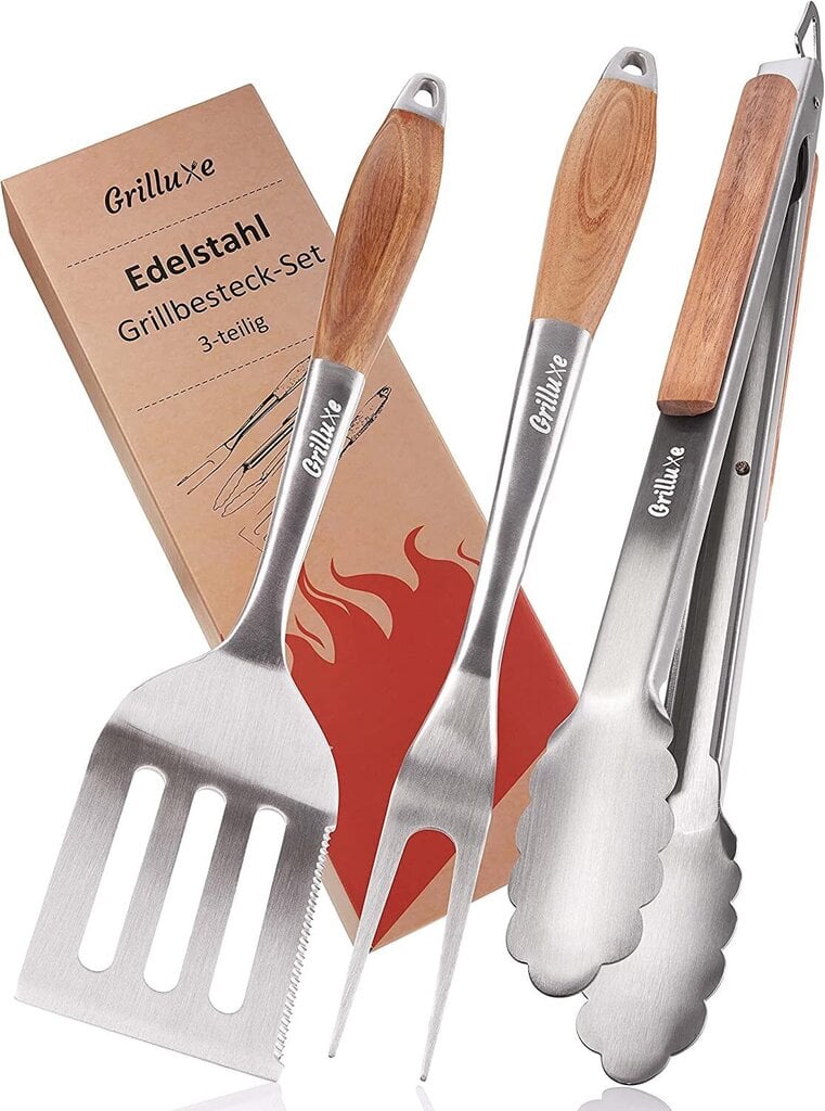 Grilluxe® grillsöögiriistade komplekt, lihakahvel + spaatel + tangid, 3 tk. цена и информация | Grillitarvikud ja grillnõud | kaup24.ee