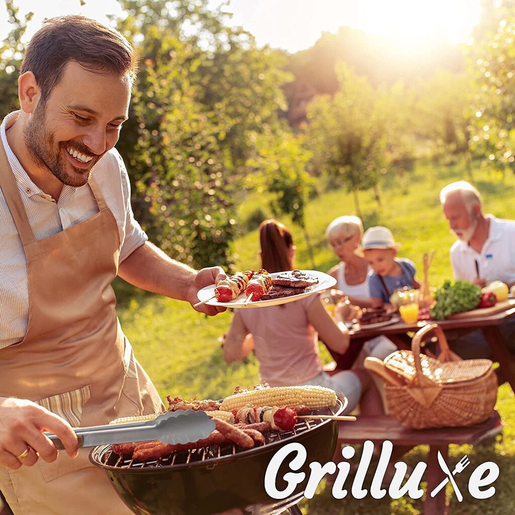 Grilluxe® grillsöögiriistade komplekt, lihakahvel + spaatel + tangid, 3 tk. hind ja info | Grillitarvikud ja grillnõud | kaup24.ee