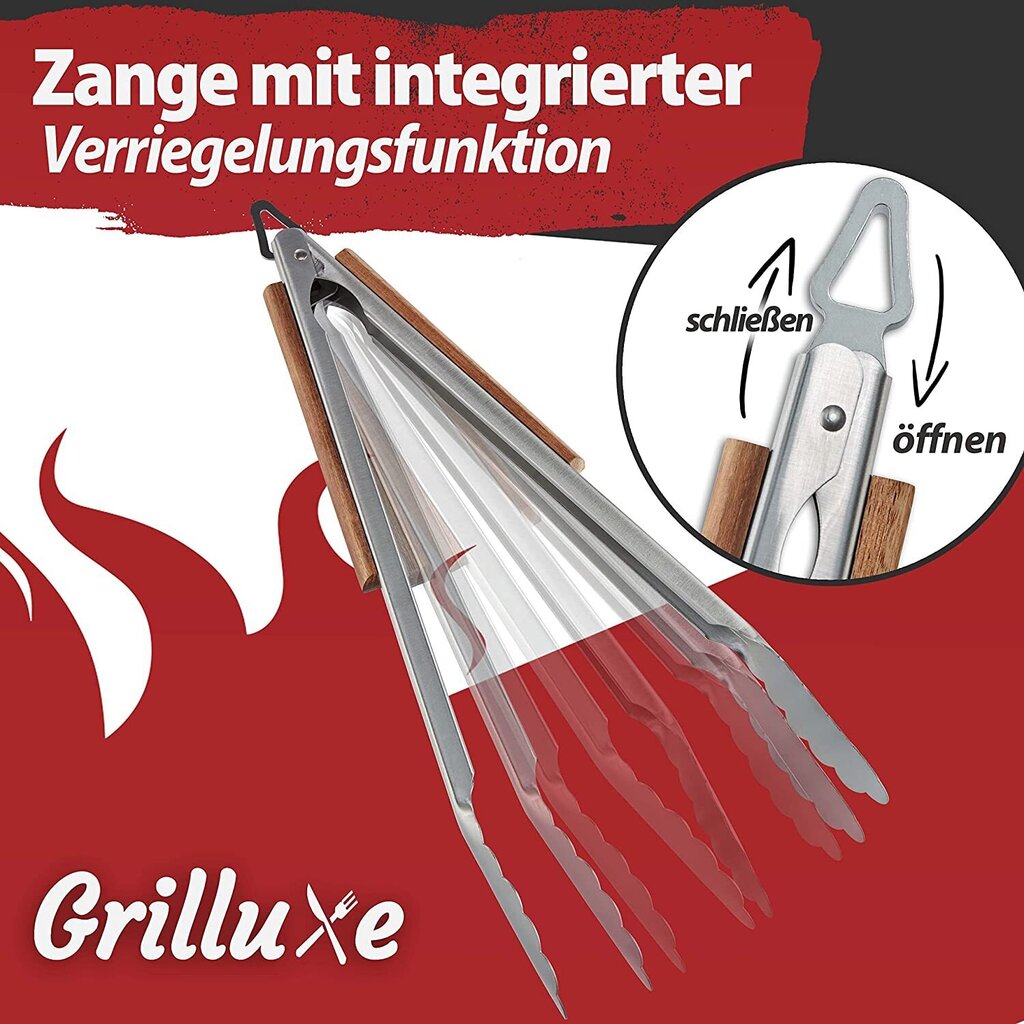 Grilluxe® grillsöögiriistade komplekt, lihakahvel + spaatel + tangid, 3 tk. цена и информация | Grillitarvikud ja grillnõud | kaup24.ee