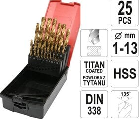 Metallipuuride komplekt YATO HSS-TiN 25 tk. 1-13 mm hind ja info | Käsitööriistad | kaup24.ee