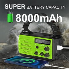 Feegar taastuvraadio päikeseenergiapank 8000 mAh taskulamp цена и информация | Радиоприемники и будильники | kaup24.ee