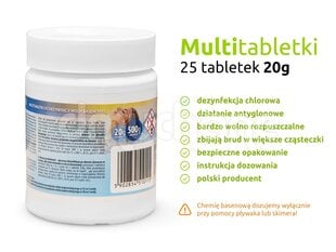 Mitmeotstarbelised tabletid vee puhastamiseks 25 x 20 g - 0,5 kg hind ja info | Basseini puhastusvahendid | kaup24.ee