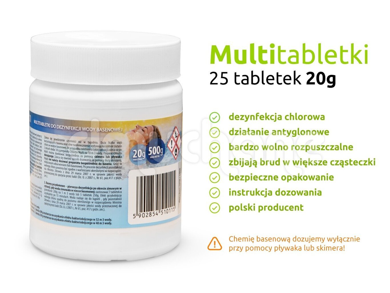 Mitmeotstarbelised tabletid vee puhastamiseks 25 x 20 g - 0,5 kg цена и информация | Basseini puhastusvahendid | kaup24.ee