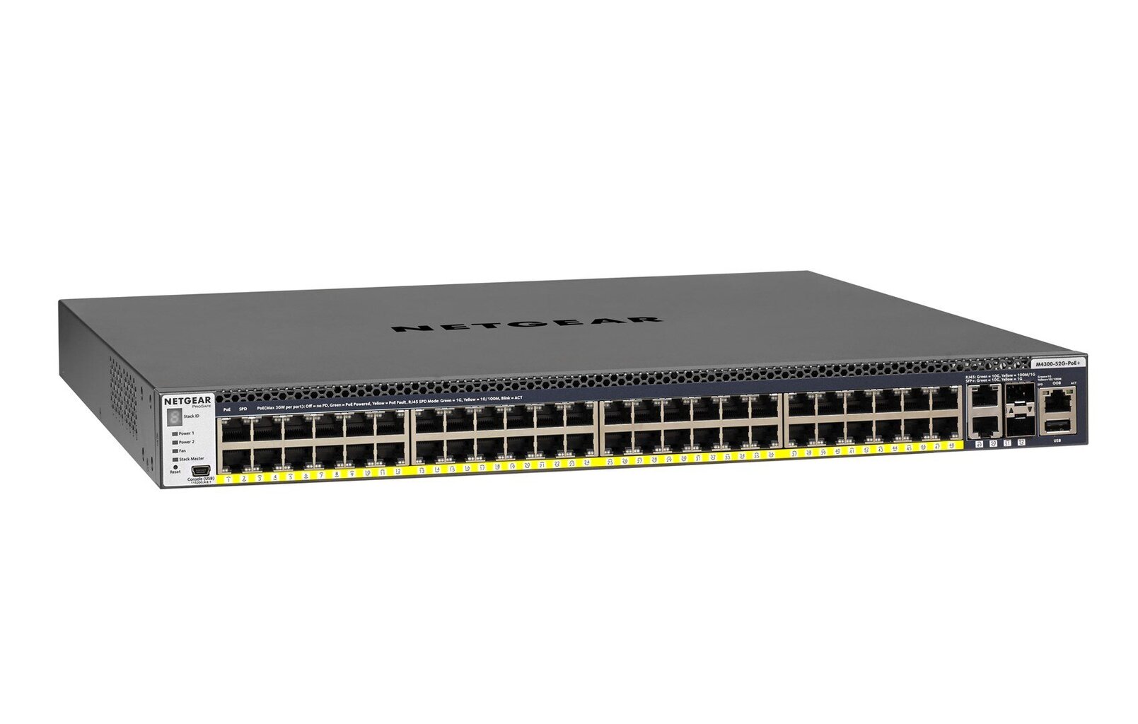 NETGEAR M4300-52G-PoE+ 550 W PSU juht L2/L3/L4 Gigabit Ethernet (10/100/1000) Power over Ethernet (PoE) 1U, must цена и информация | USB jagajad, adapterid | kaup24.ee
