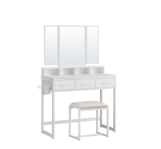 Tualettlaud sahtlitega, tooliga, peegliga 40 x 90 x 141 cm, valge цена и информация | Tualettlauad | kaup24.ee