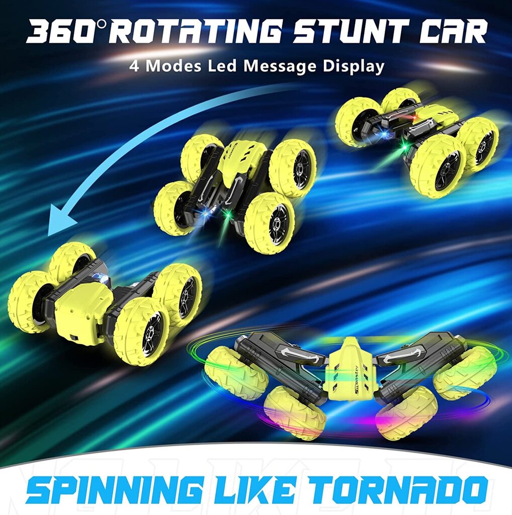 RC stunt võidusõiduauto maastur LED valgustuse ja 3D tekstiprojektoriga Tornado Stunt Car цена и информация | Poiste mänguasjad | kaup24.ee