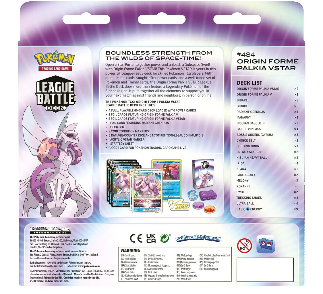 Lauamäng Pokémon TCG Origin Forme Palkia VSTAR League Battle Deck, EN hind ja info | Lauamängud ja mõistatused | kaup24.ee