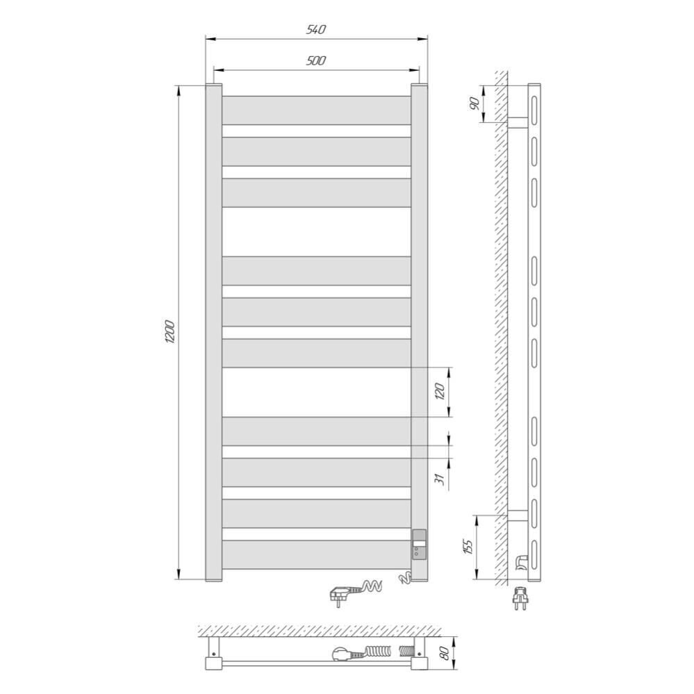 Elektriline käterätikuivati Gefest Premium P10, 500x1200, Valge, parem, Taimer/Programmeerija цена и информация | Vannitoa radiaatorid ja käterätikuivatid | kaup24.ee