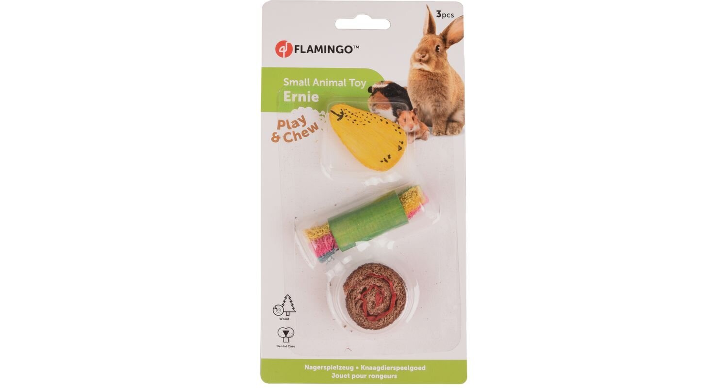 Flamingo näriliste mänguasi Ernie pakis 3tk цена и информация | Puurid ja tarvikud väikeloomadele | kaup24.ee