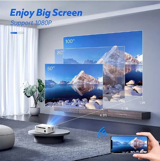 Projektor Full HD 4K 8000lm 2000:1 WiFi 2,4/5 GHz Android 9 Bluetooth 5.0 HDMI USB Zenwire e520h hind ja info | Projektorid | kaup24.ee