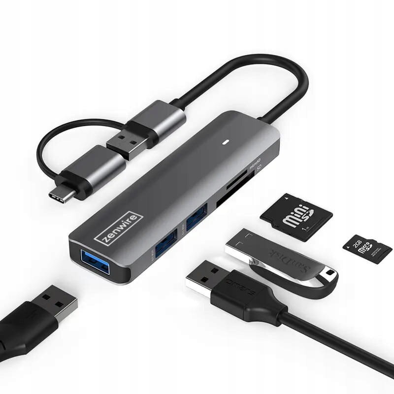 Adapter Hub USB-C 7IN1 3x USB 3.0 kaardilugeja SD TF COMBO Zenwire hind ja info | USB jagajad, adapterid | kaup24.ee