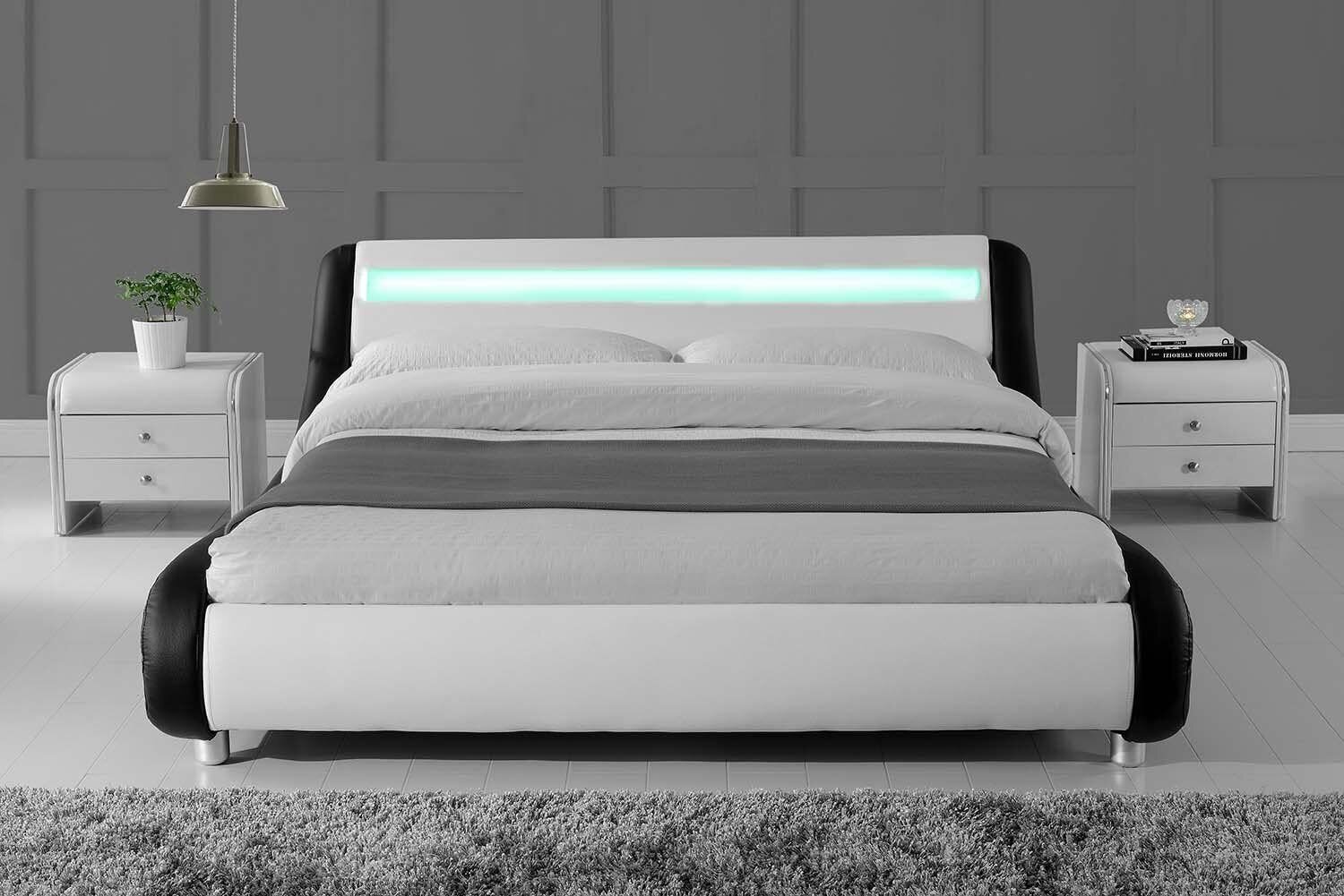 Voodikomplekt Leroux voodi + madrats LED-valgusega, kunstnahk, 160x200 hind ja info | Voodid | kaup24.ee