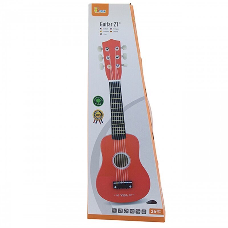 Puidust 6-keelne punane kitarr lastele, "Viga" hind ja info | Arendavad mänguasjad | kaup24.ee
