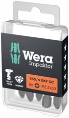Биты для отверток Wera 855/4 IMPAKTOR PZ 2 x 50 мм, 5 шт. цена и информация | Механические инструменты | kaup24.ee