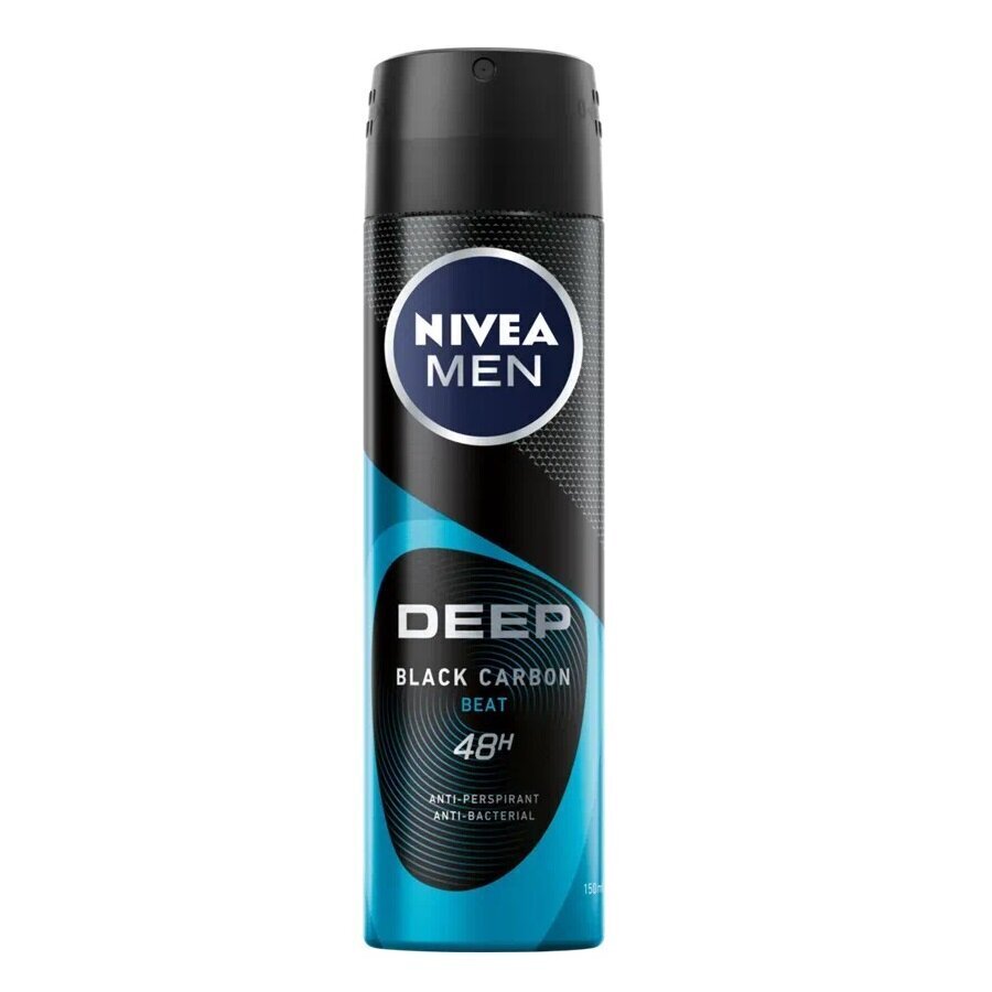 Pihustatav higistamisvastane deodorant Nivea Men Deep Black Carbon Beat aktiivsöe ekstraktiga, 150ml цена и информация | Deodorandid | kaup24.ee