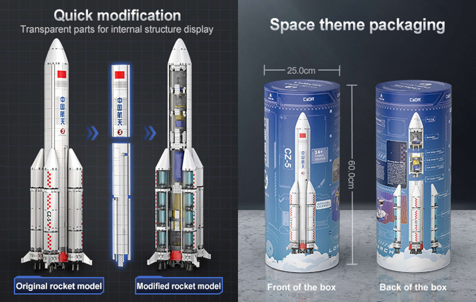 Klotsidest Disainer CaDA Blocks Model Space Rocket Long March 5 Casci 76 cm, 1500 tükki hind ja info | Klotsid ja konstruktorid | kaup24.ee