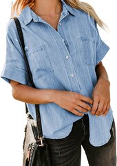 Женская хлопковая рубашка, голубая цена и информация | Женские блузки, рубашки | kaup24.ee