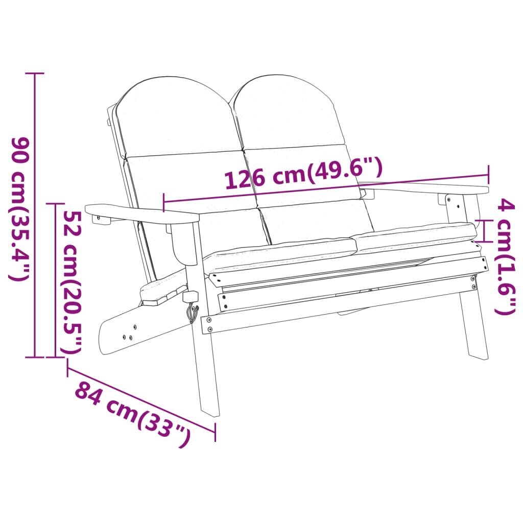 vidaXL Adirondack aiapink patjadega, 126 cm, akaatsiapuit цена и информация | Aiapingid | kaup24.ee