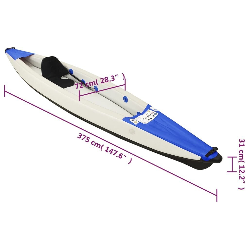 vidaXL täispumbatav kajak, sinine, 375 x 72 x 31 cm, polüester hind ja info | Paadid ja süstad | kaup24.ee