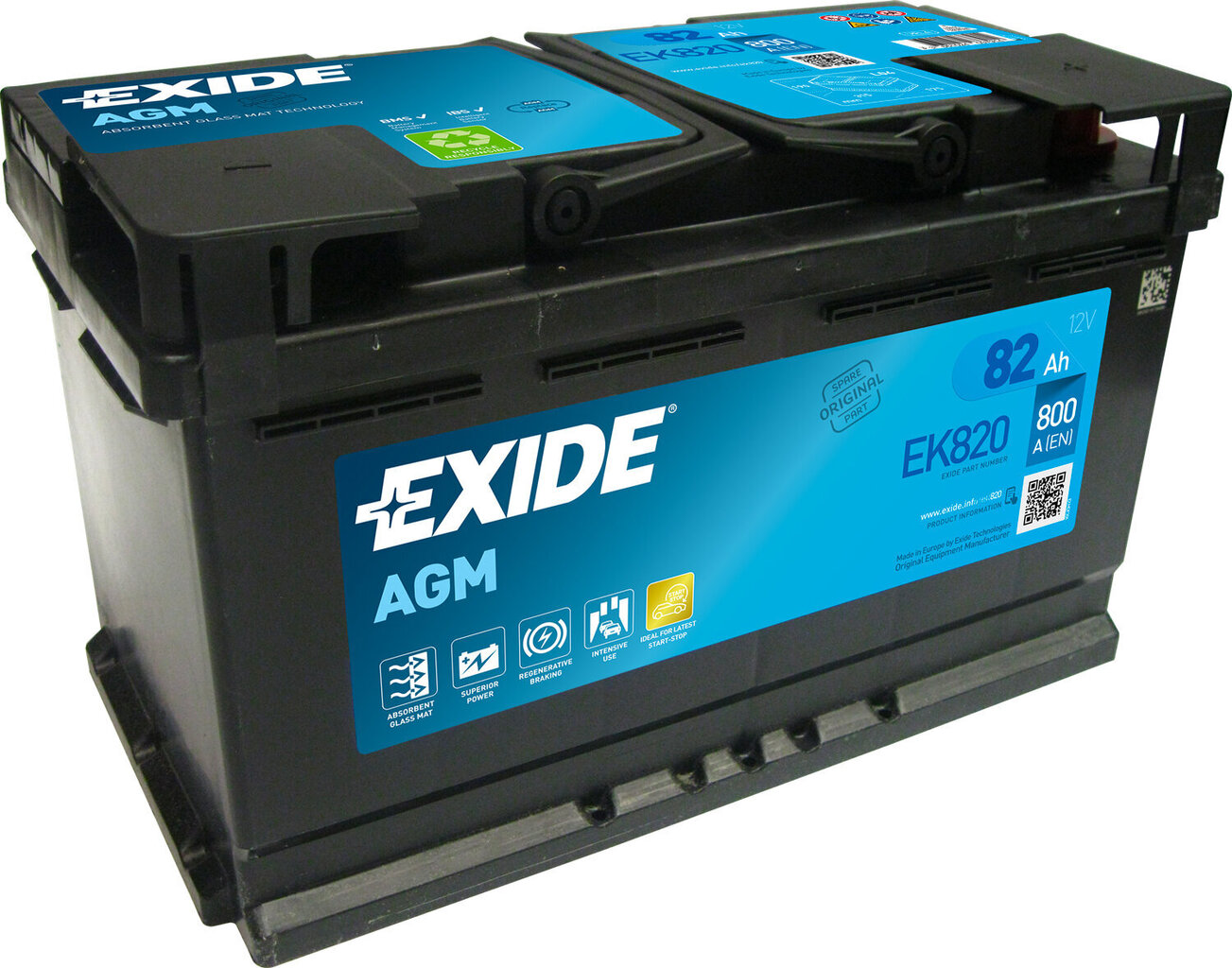 Käivitusaku Exide AGM 80Ah 800A 315x175x190-+ hind ja info | Akud | kaup24.ee