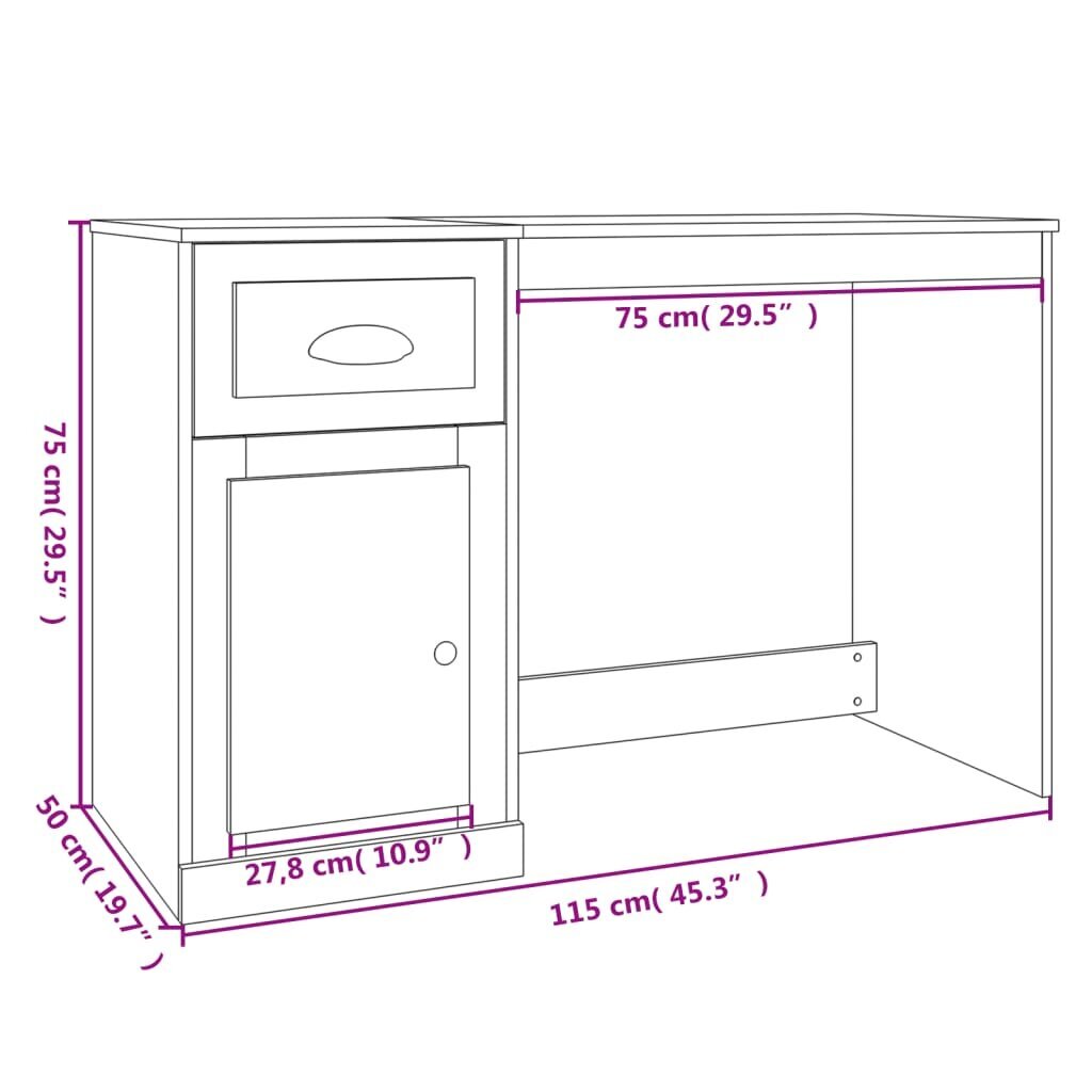 vidaXL kirjutuslaud sahtlitega, Sonoma tamm, 115 x 50 x 75 cm hind ja info | Arvutilauad, kirjutuslauad | kaup24.ee