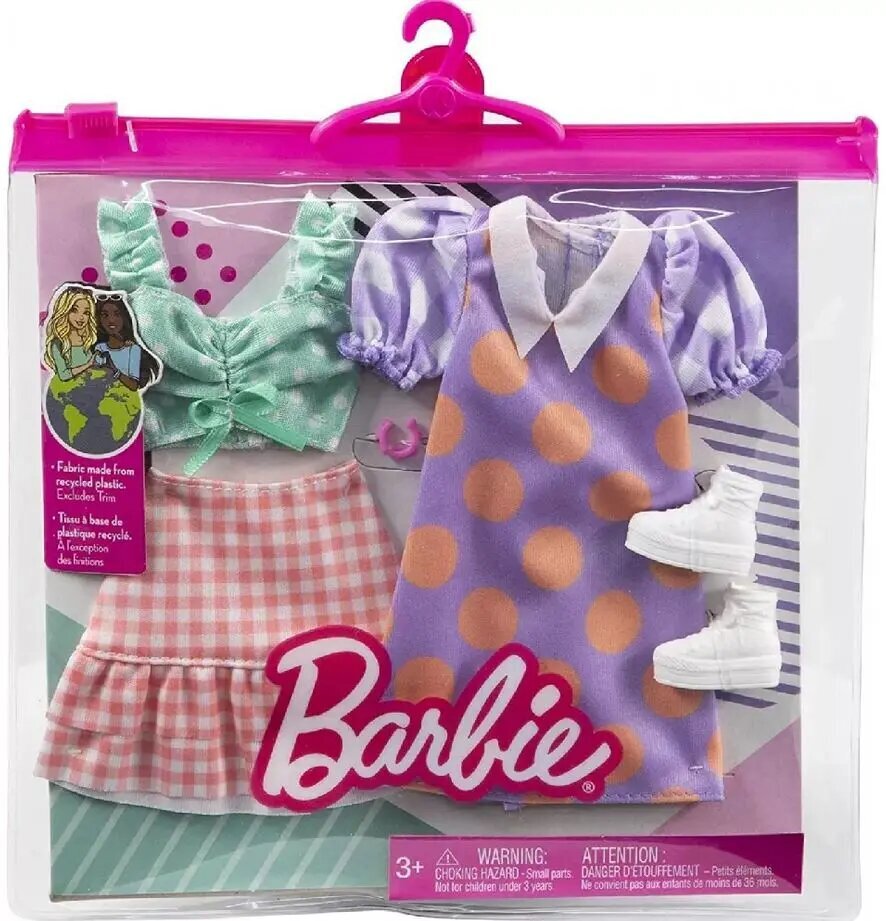 Mattel Barbie Moe: 2-pakki riietekomplekt, Polka Dot pluus, Gingham seelik, kleit kraega, kõrged jalatsid (HBV70) цена и информация | Tüdrukute mänguasjad | kaup24.ee