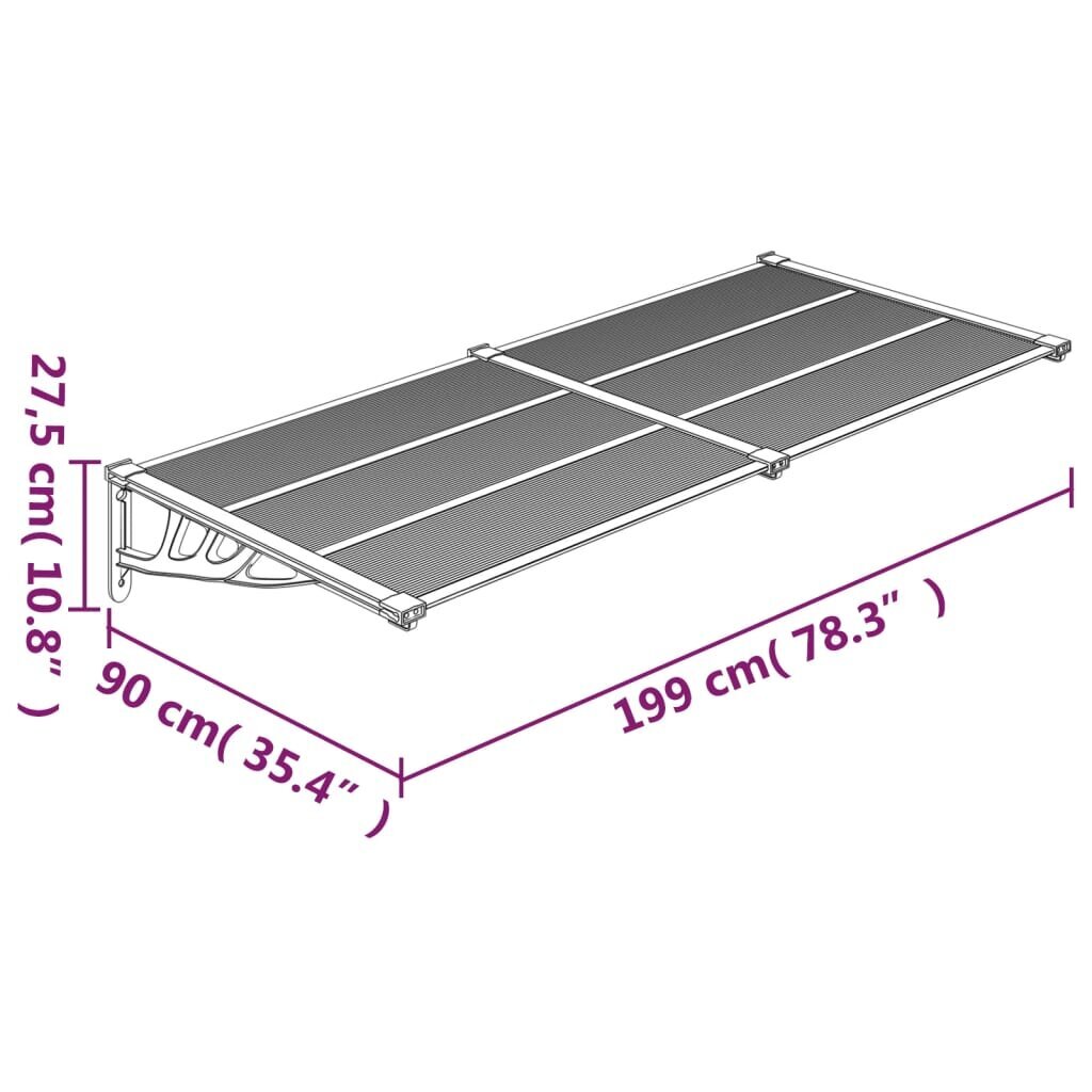 vidaXL ukse varikatus, must ja läbipaistev, 199x90 cm, polükarbonaat hind ja info | Päikesevarjud, markiisid ja alused | kaup24.ee