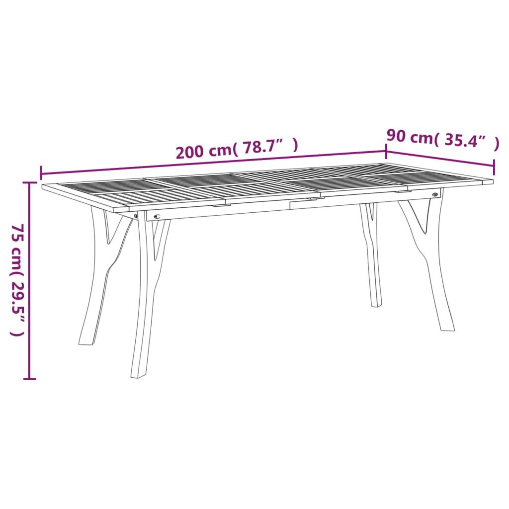 vidaXL aialaud, 200 x 90 x 75 cm, akaatsiapuit hind ja info | Aialauad | kaup24.ee