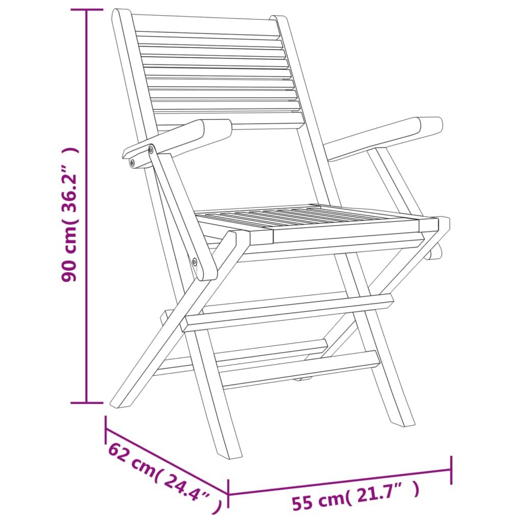 vidaXL kokkupandavad aiatoolid 8 tk, 55 x62 x 90 cm, tiikpuu hind ja info | Aiatoolid | kaup24.ee