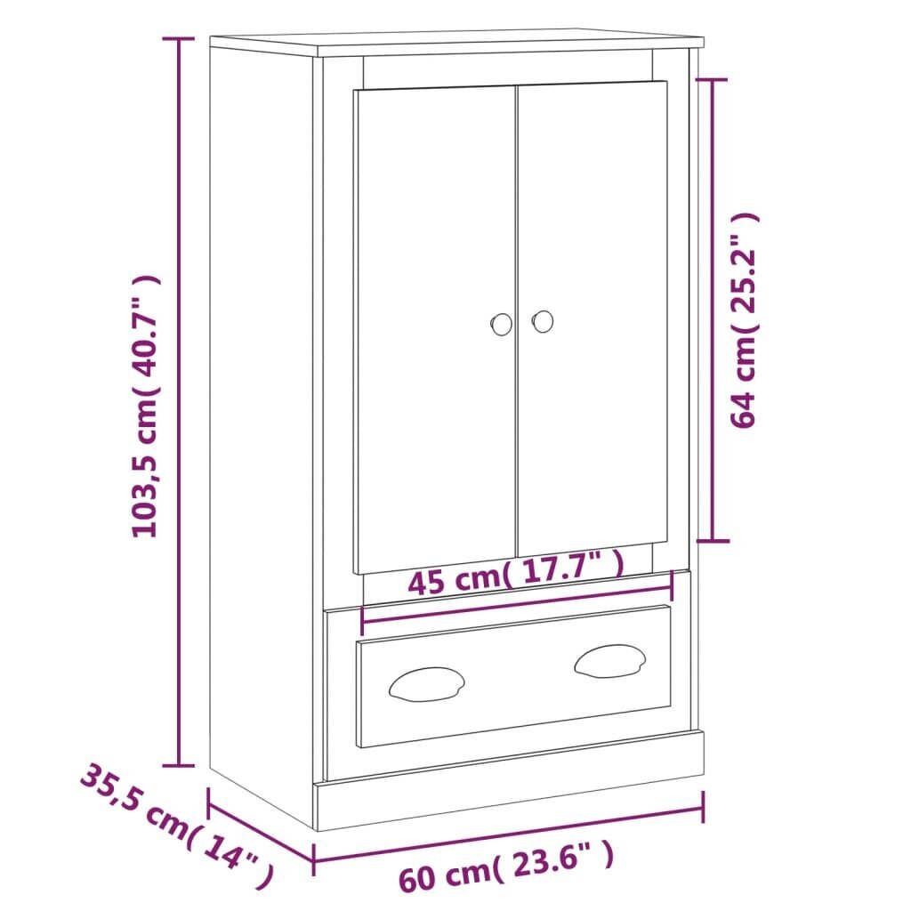 vidaXL kõrge kapp, valge, 60 x 35,5 x 103,5 cm, tehispuit цена и информация | Elutoa väikesed kapid | kaup24.ee