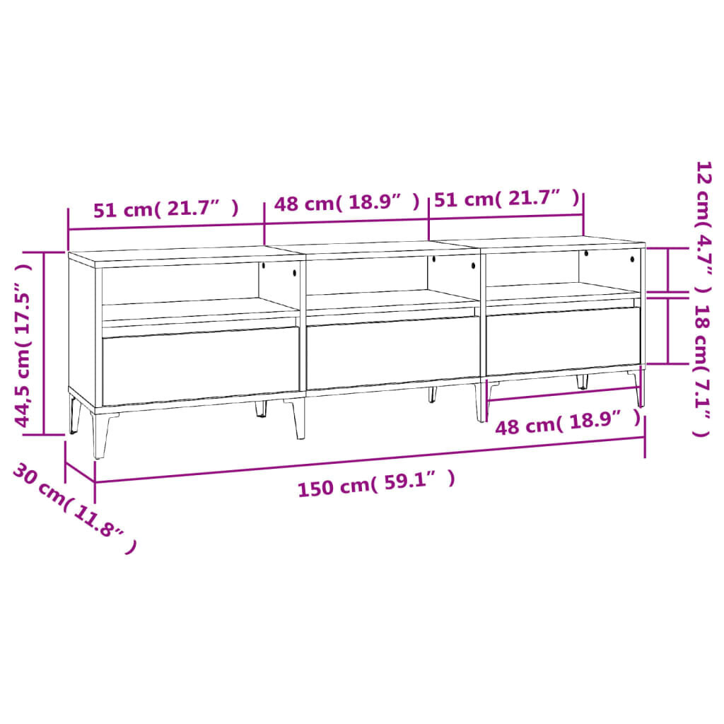 vidaXL telerikapp, valge, 150 x 30 x 44,5 cm, tehispuit hind ja info | TV alused | kaup24.ee