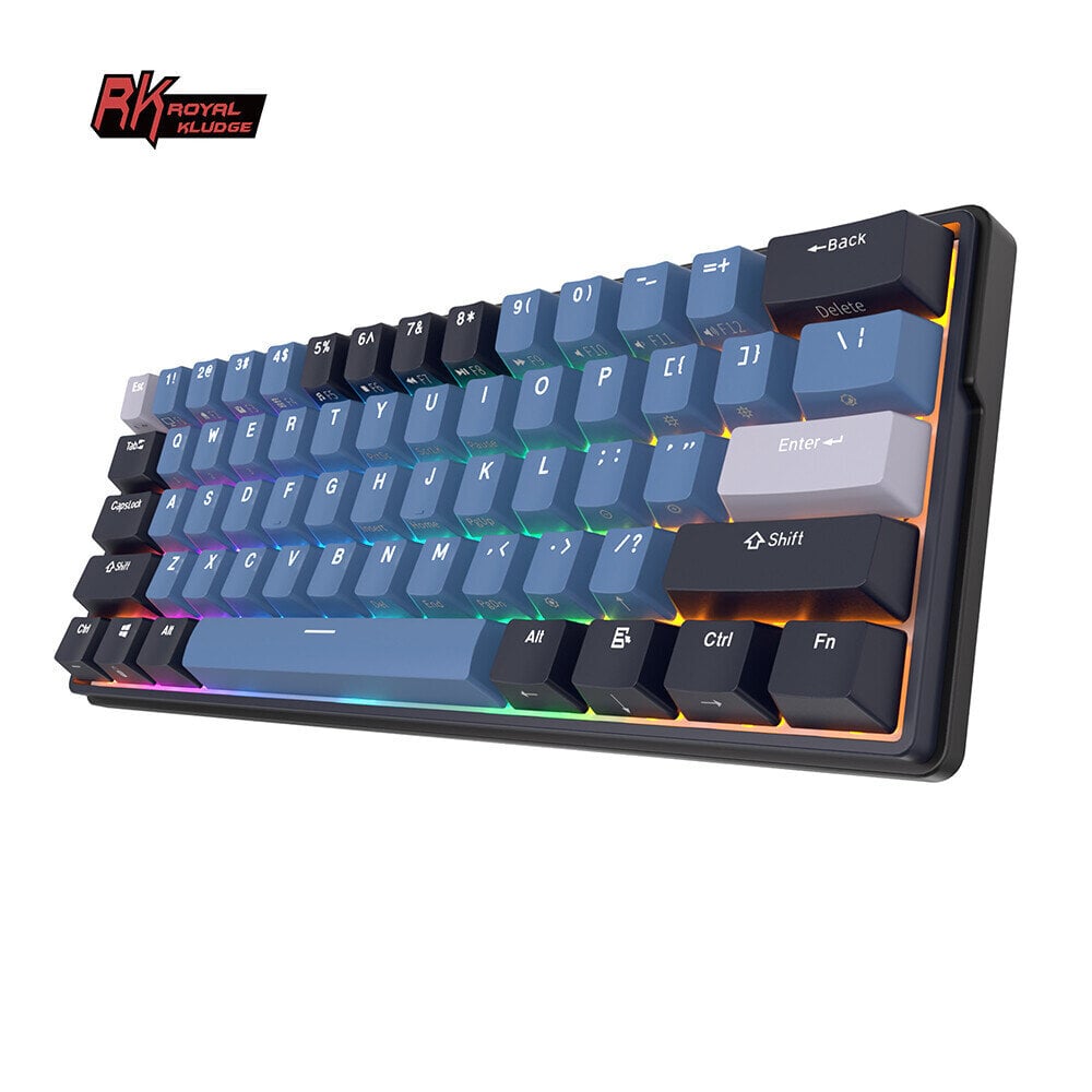 Klaviatuur Royal Kludge RK61 Plus TKL, 60%, Hot-swap, Blue Switches, US, Must/Sinine цена и информация | Klaviatuurid | kaup24.ee