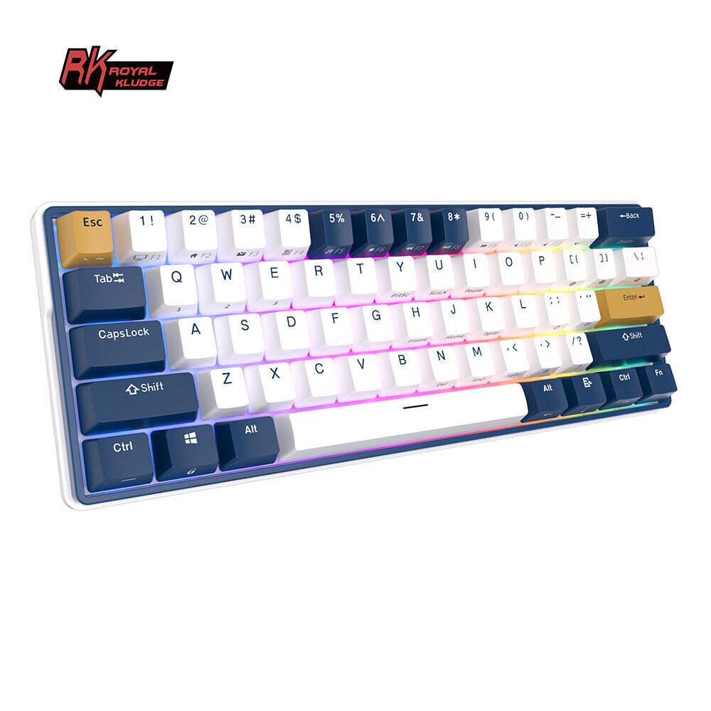 Klaviatuur Royal Kludge RK61 Plus TKL, 60%, Hot-swap, Brown Switches, US, Valge/Sinine hind ja info | Klaviatuurid | kaup24.ee