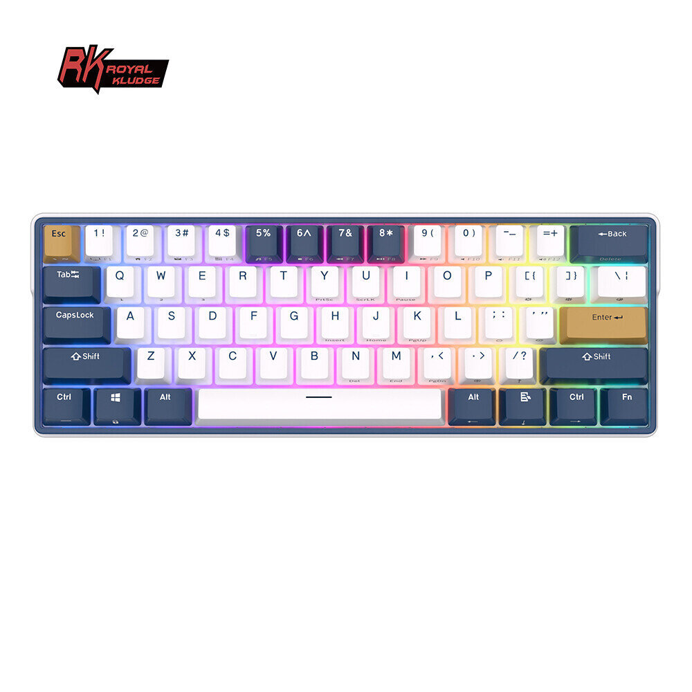 Klaviatuur Royal Kludge RK61 Plus TKL, 60%, Hot-swap, Brown Switches, US, Valge/Sinine hind ja info | Klaviatuurid | kaup24.ee