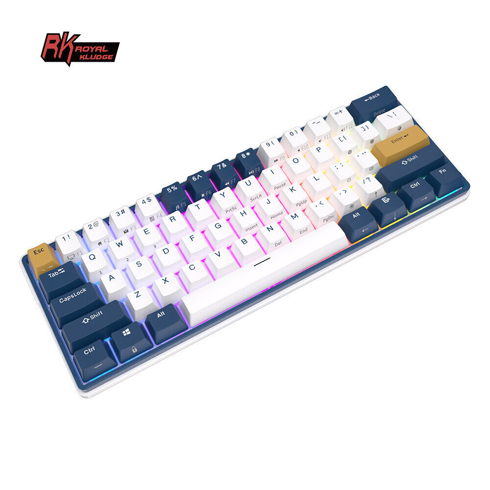 Klaviatuur Royal Kludge RK61 Plus TKL, 60%, Hot-swap, Blue Switches, US, Valge/Sinine цена и информация | Klaviatuurid | kaup24.ee