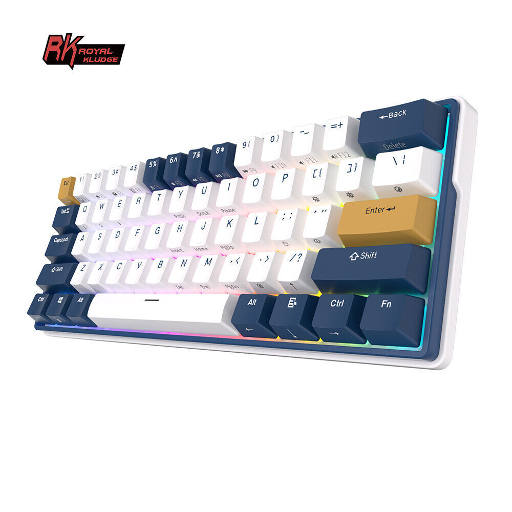 Klaviatuur Royal Kludge RK61 Plus TKL, 60%, Hot-swap, Blue Switches, US, Valge/Sinine цена и информация | Klaviatuurid | kaup24.ee