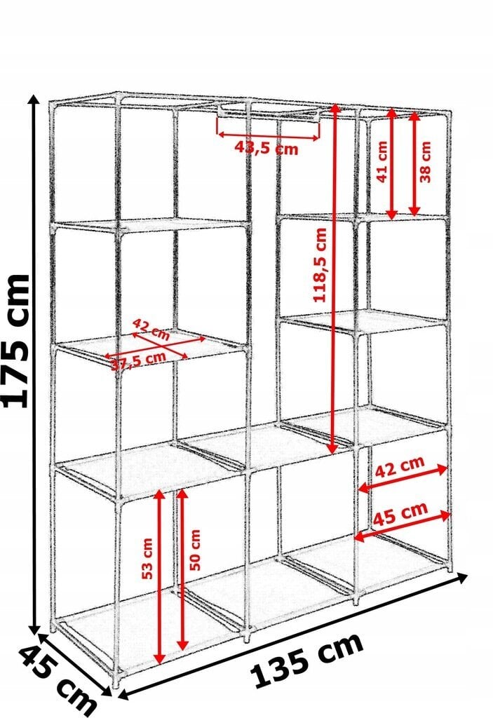 Tekstiilist riidekapp, 135 x 175 x 45 cm цена и информация | Kapid | kaup24.ee