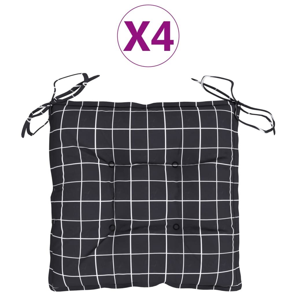 vidaXL toolipadjad 4 tk, mustad ruudud, 40 x 40 x 7 cm, kangas hind ja info | Toolipadjad ja -katted | kaup24.ee