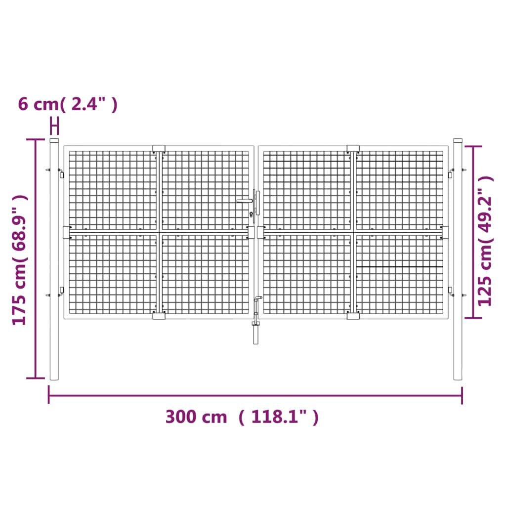 vidaXL võrgust aiavärav, antratsiithall, 300x175 cm, tsingitud teras hind ja info | Aiad ja tarvikud | kaup24.ee