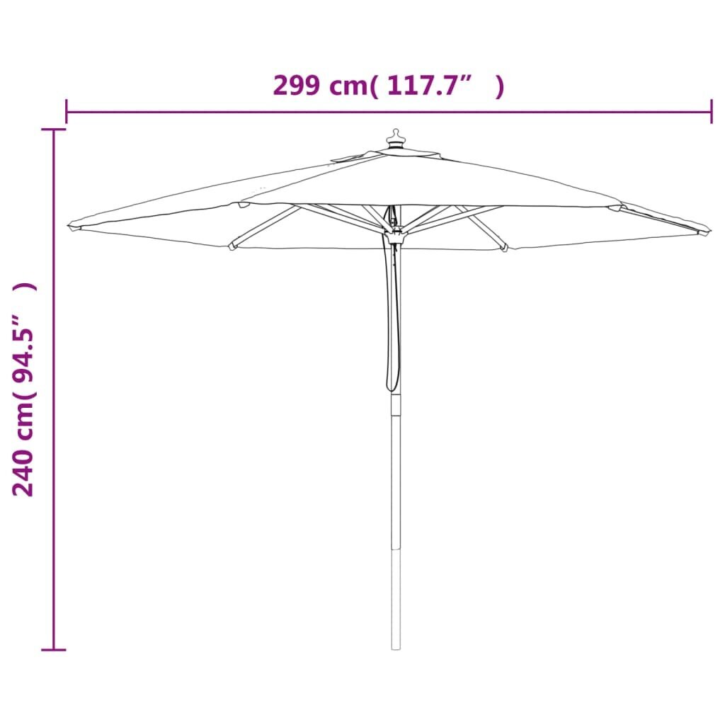 vidaXL aia päikesevari puidust postiga, hallikaspruun, 299 x 240 cm hind ja info | Päikesevarjud, markiisid ja alused | kaup24.ee