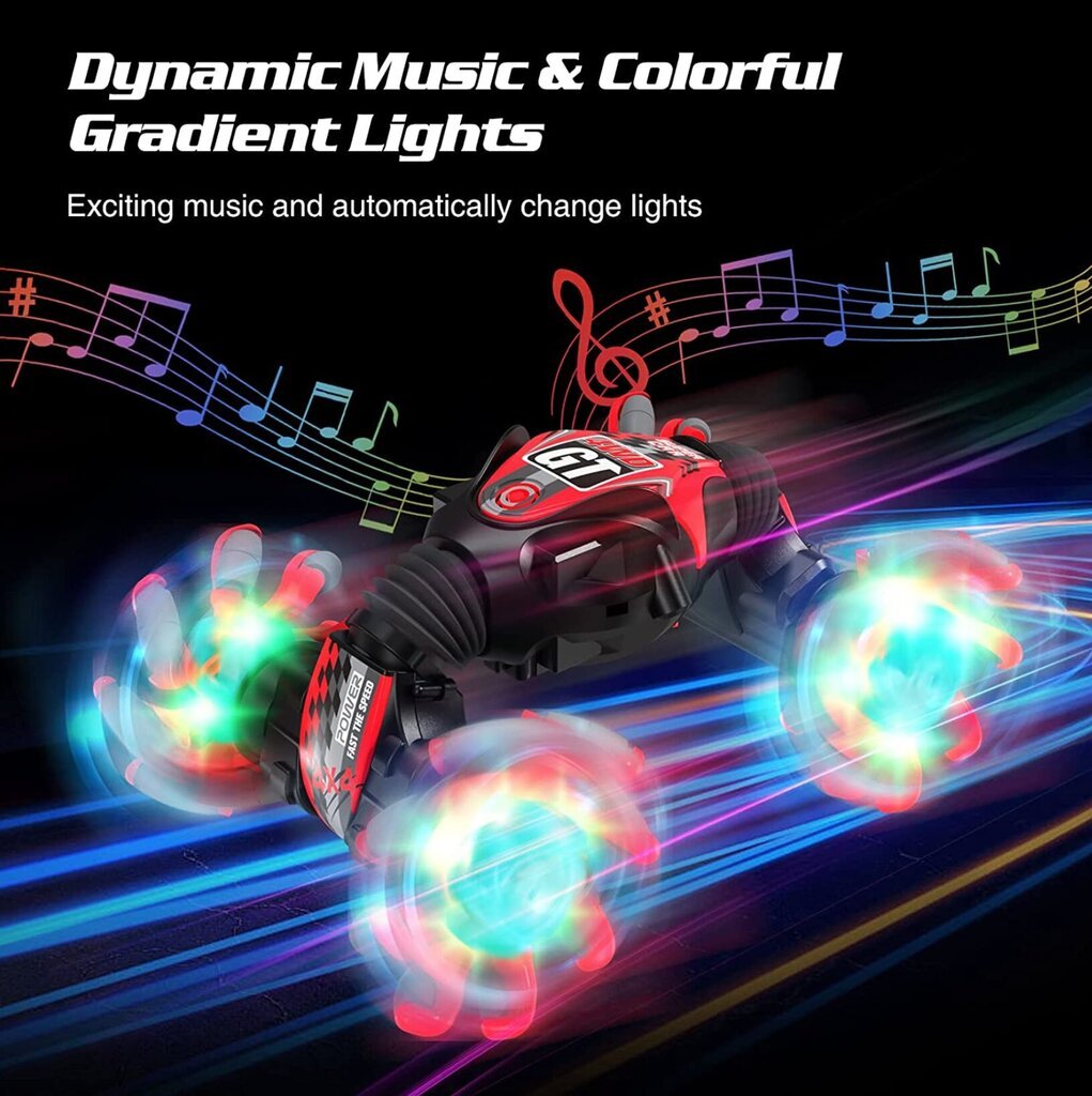 RC trikiauto auto maastikusõiduk muusika, LED-valgustuse ja käeliigutusega juhtimisega Twisted Stunt Car hind ja info | Poiste mänguasjad | kaup24.ee